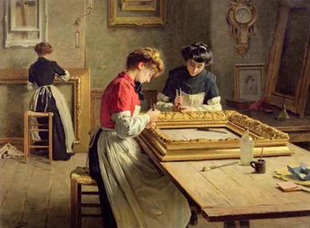 Interieur van een lijstvergulderswerkplaats